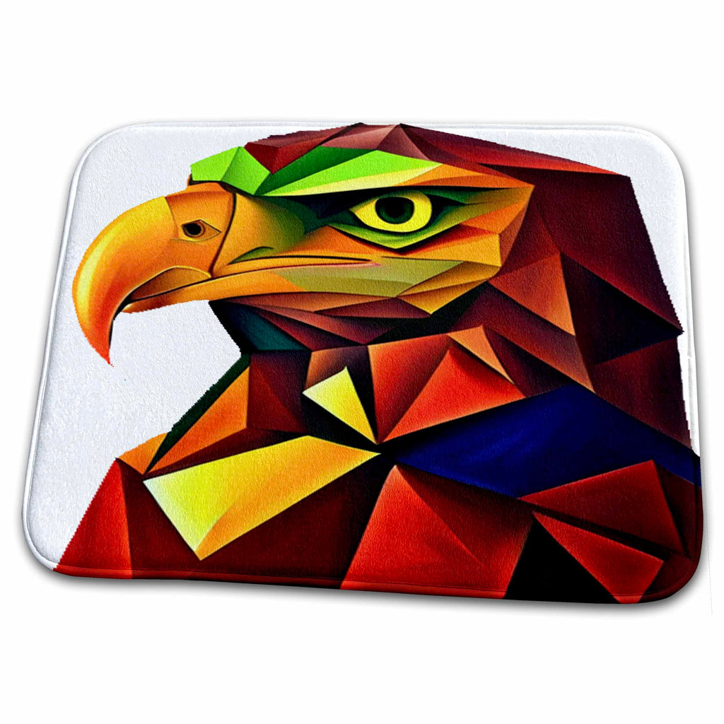 Dish Drying Mat - Cute Cool Colorful Eagle Head Bird Abstract Art Cubism Birds