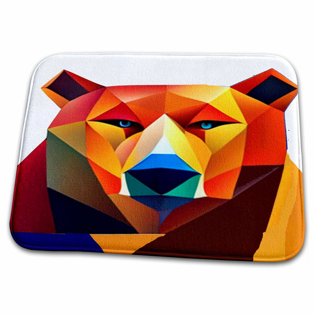 Dish Drying Mat - Cute Cool Colorful Bear Head Nature Abstract Art Cubism Animals
