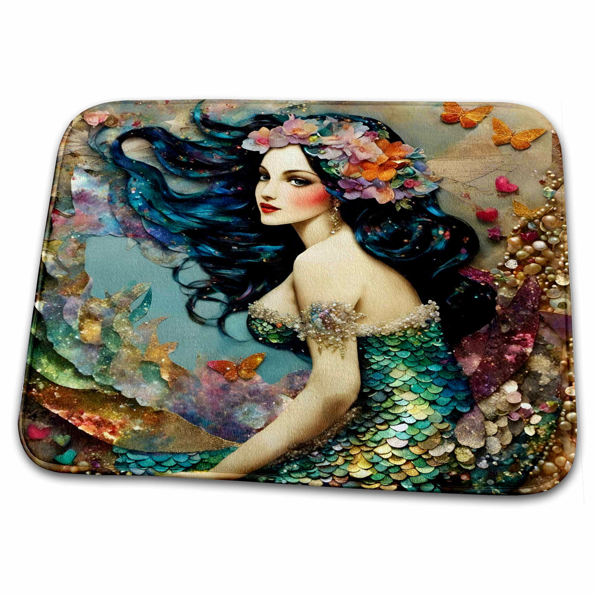 Dish Drying Mat - Beautiful Mermaid Collage Digital Art