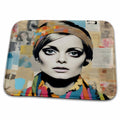 Dish Drying Mat - Retro Woman Mixed Media Collage Digital Art