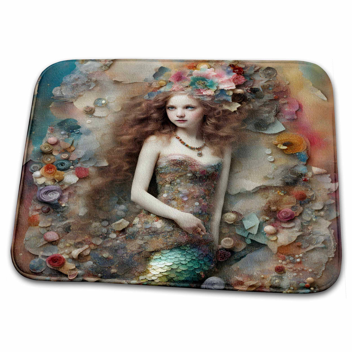 Dish Drying Mat - Mermaid Child Collage Digital Art