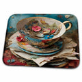 Dish Drying Mat - Vintage Teacup Mixed Media Collage Digital Art