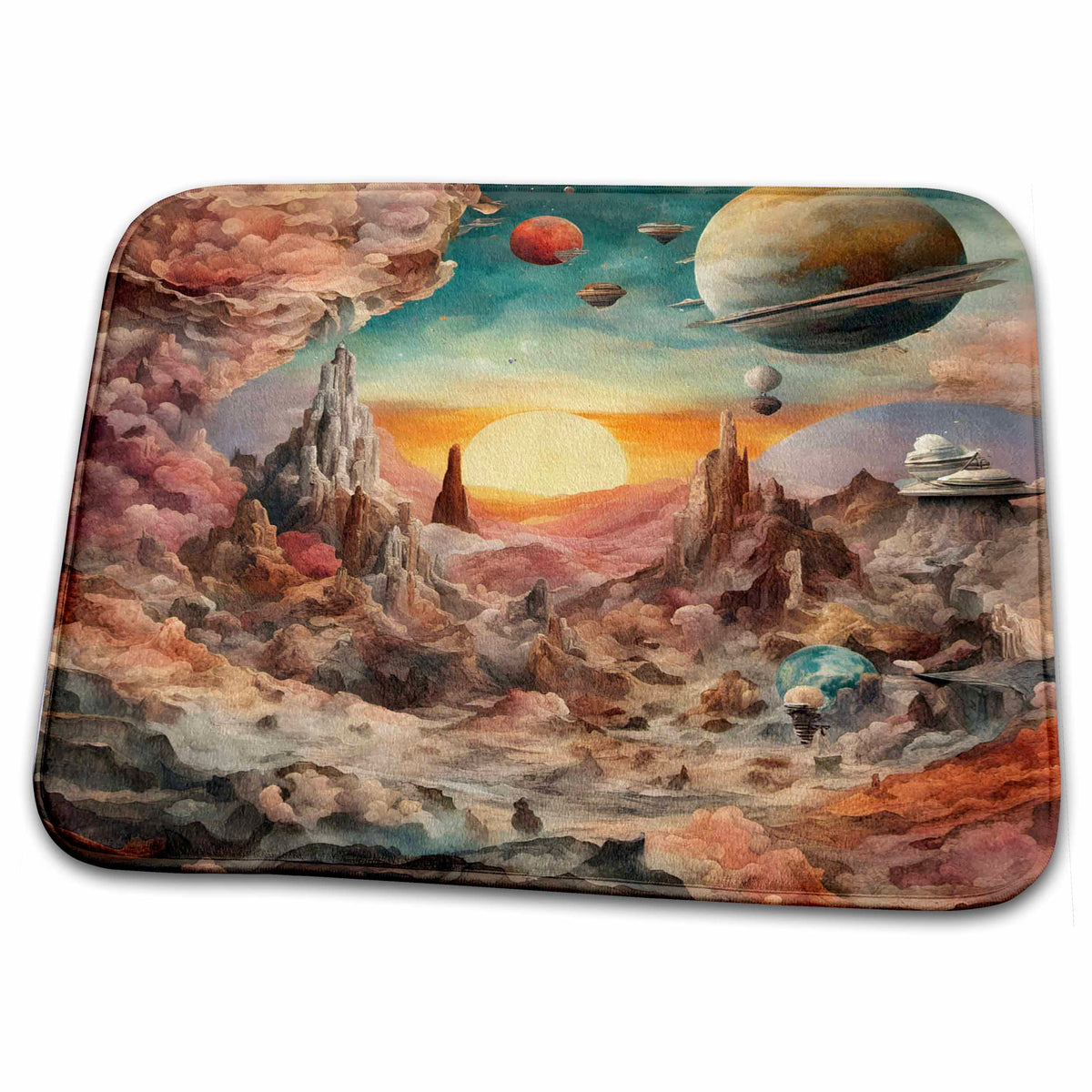 Dish Drying Mat - Landscape on another Planet Fantasy Digital Art