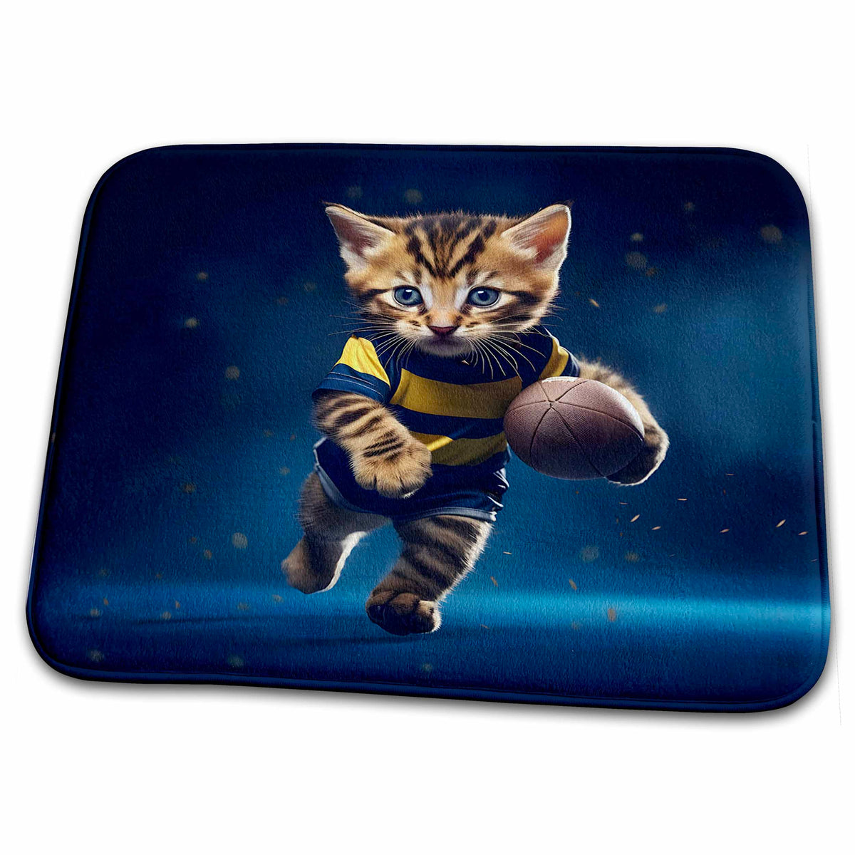 Dish Drying Mat - Rugby kitten running with the ball CR Media - Illustrations