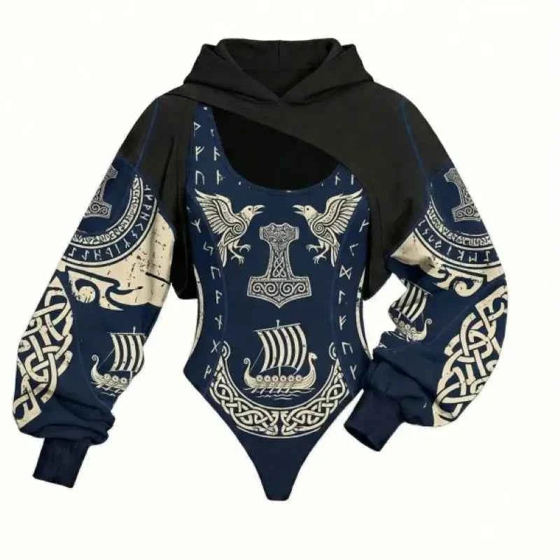 Women’s Viking Print Hooded Jumpsuit Set
