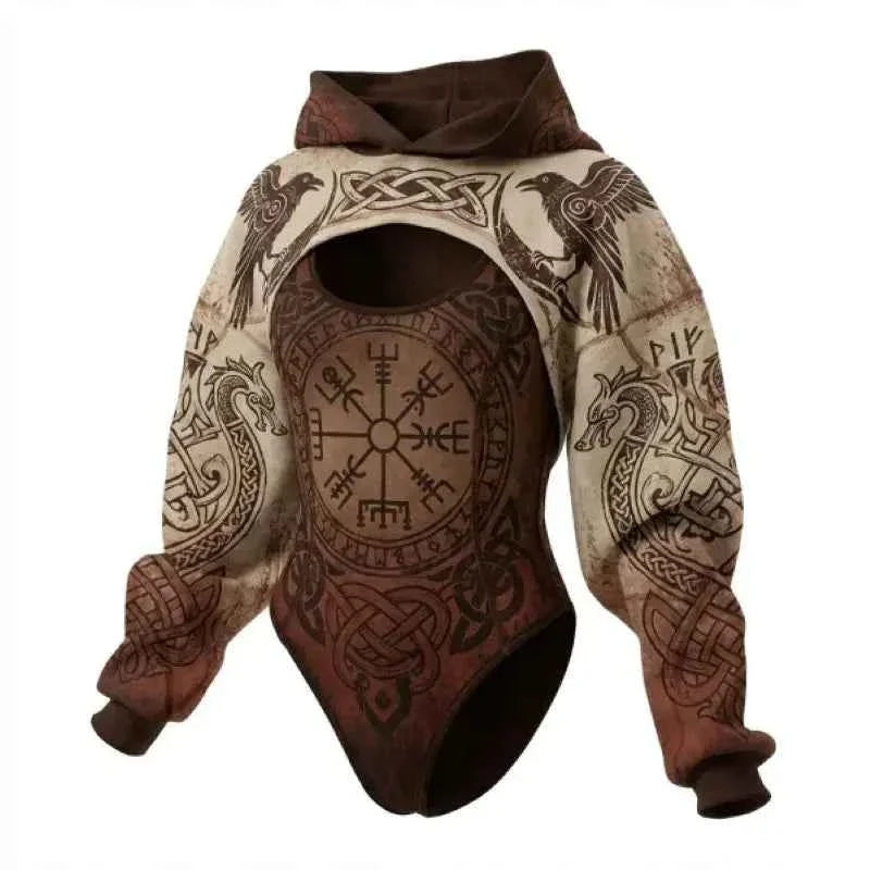Women’s Viking Print Hooded Jumpsuit Set