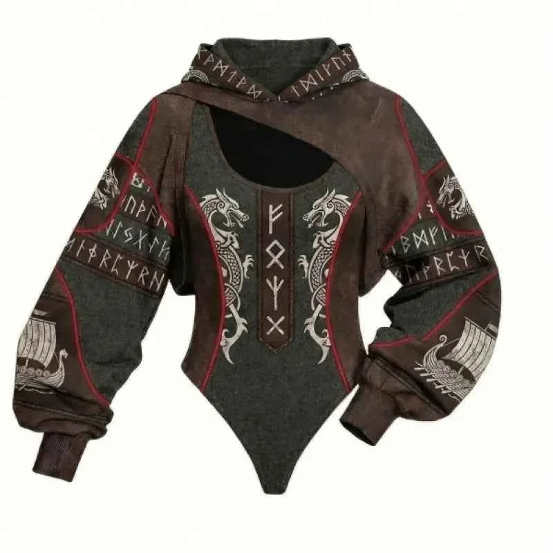 Women’s Viking Print Hooded Jumpsuit Set