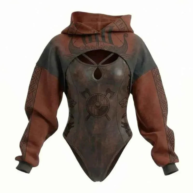 Women’s Viking Print Hooded Jumpsuit Set