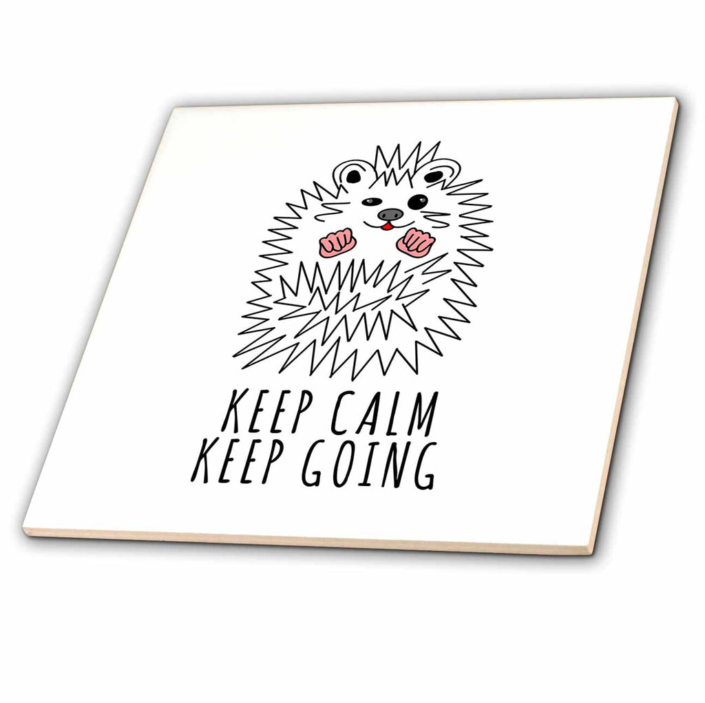 3dRose Cute and funny hedgehog winks, smiles. Keep calm. Keep going text - Tiles (ct_351424)