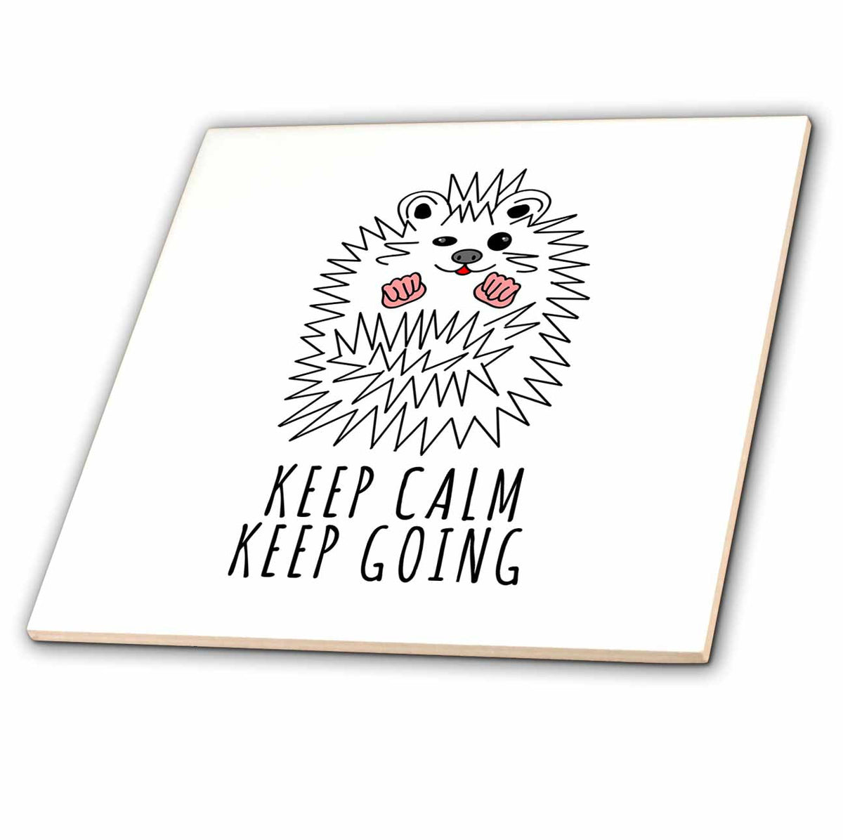 3dRose Cute and funny hedgehog winks, smiles. Keep calm. Keep going text - Tiles (ct_351424)