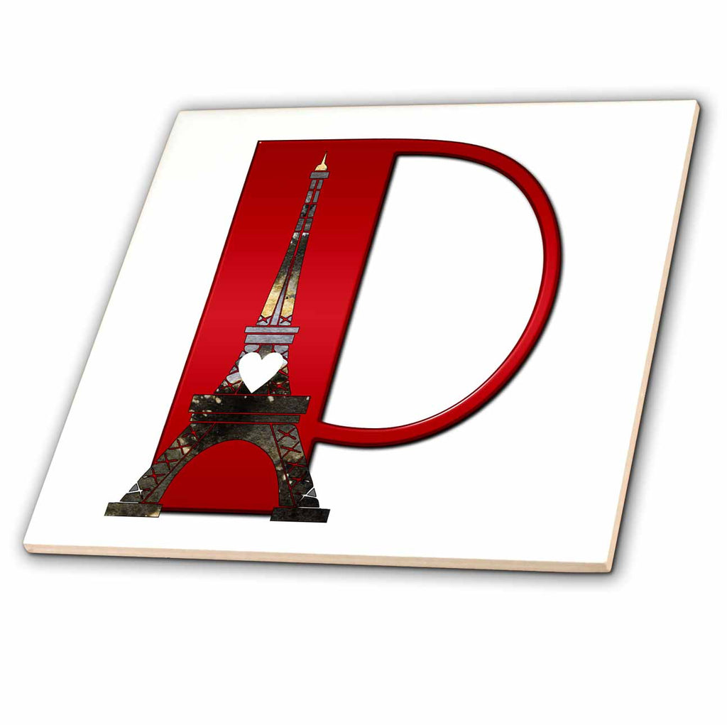 3dRose Red Monogram Initial P with an Eiffel Tower - Tiles (ct_354684)