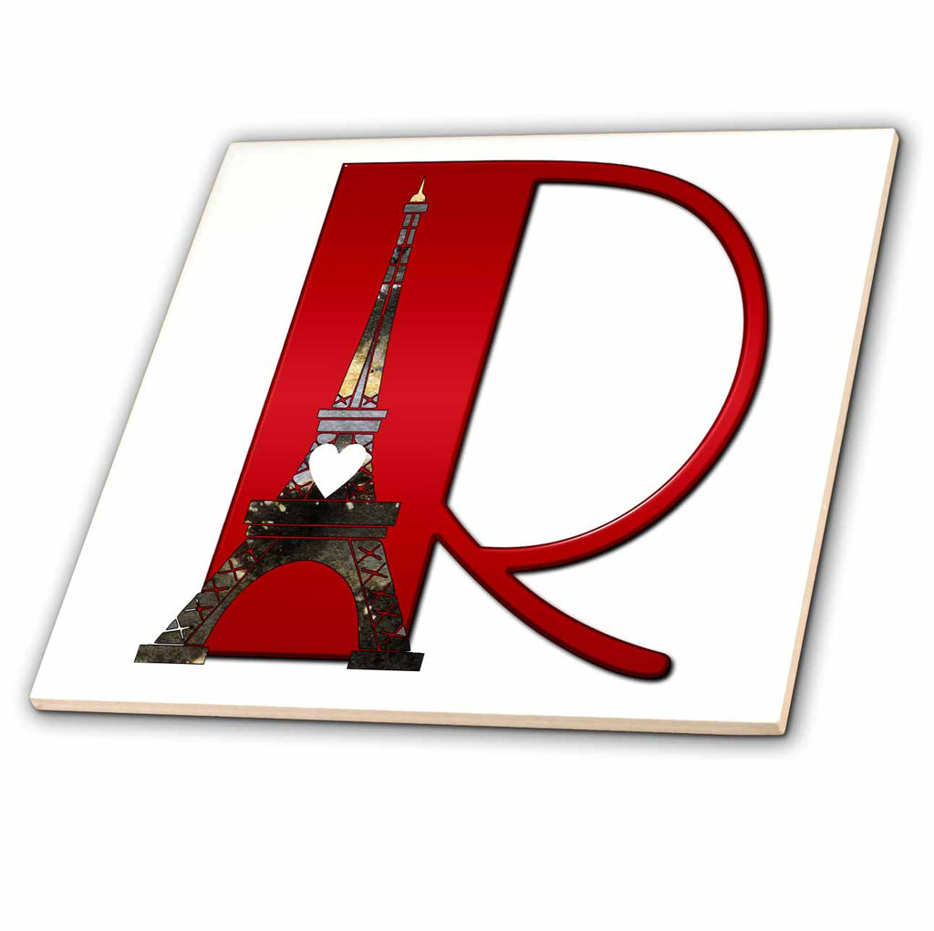 3dRose Red Monogram Initial R with an Eiffel Tower - Tiles (ct_354685)