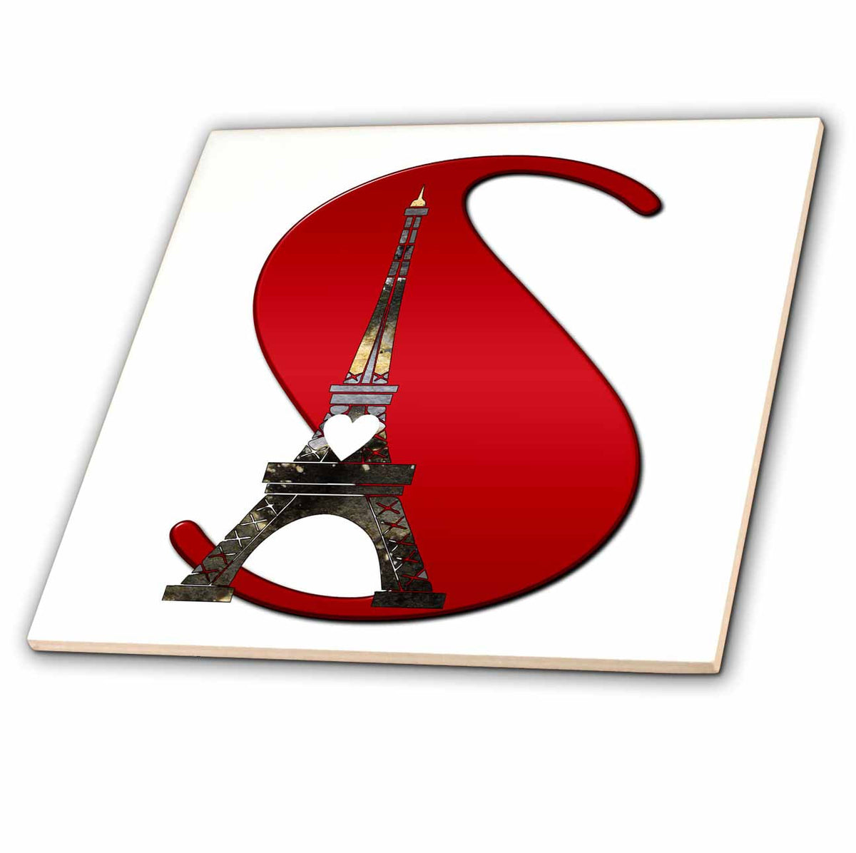 3dRose Red Monogram Initial S with an Eiffel Tower - Tiles (ct_354686)