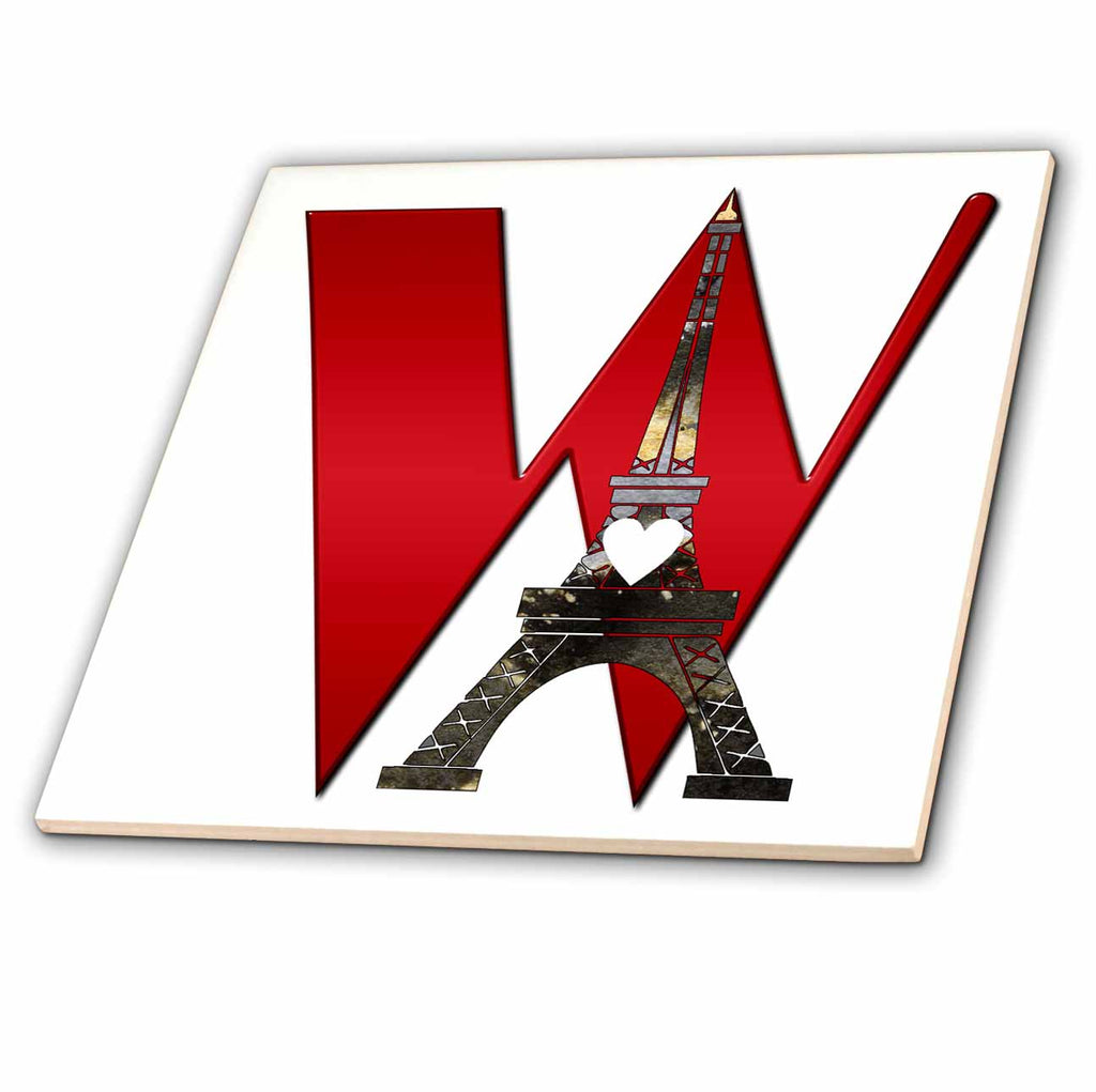 3dRose Red Monogram Initial W with an Eiffel Tower - Tiles (ct_354689)