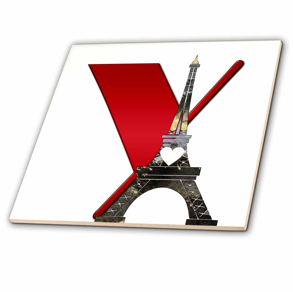 3dRose Red Monogram Initial Y with an Eiffel Tower - Tiles (ct_354690)