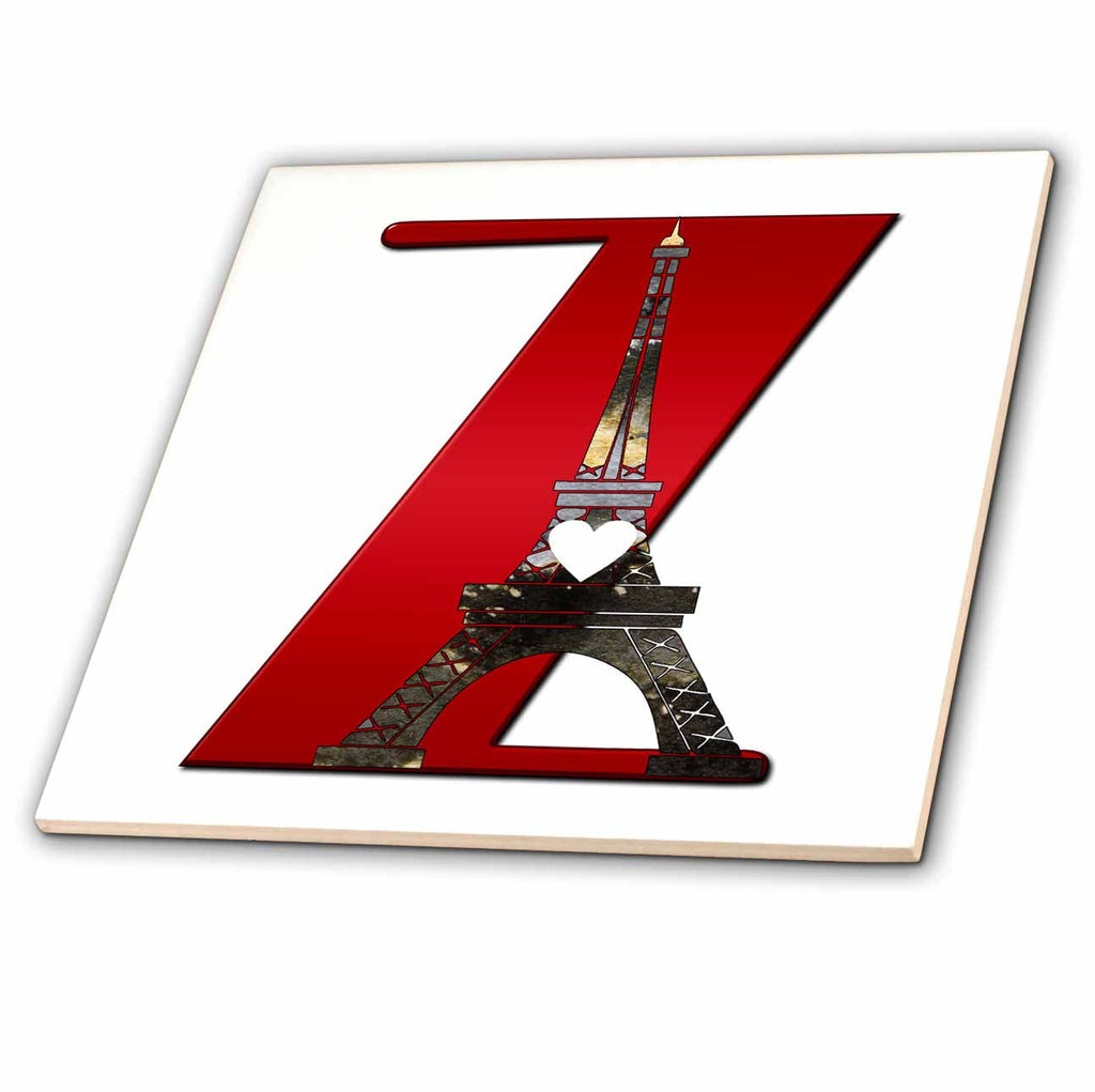 3dRose Red Monogram Initial Z with an Eiffel Tower - Tiles (ct_354691)