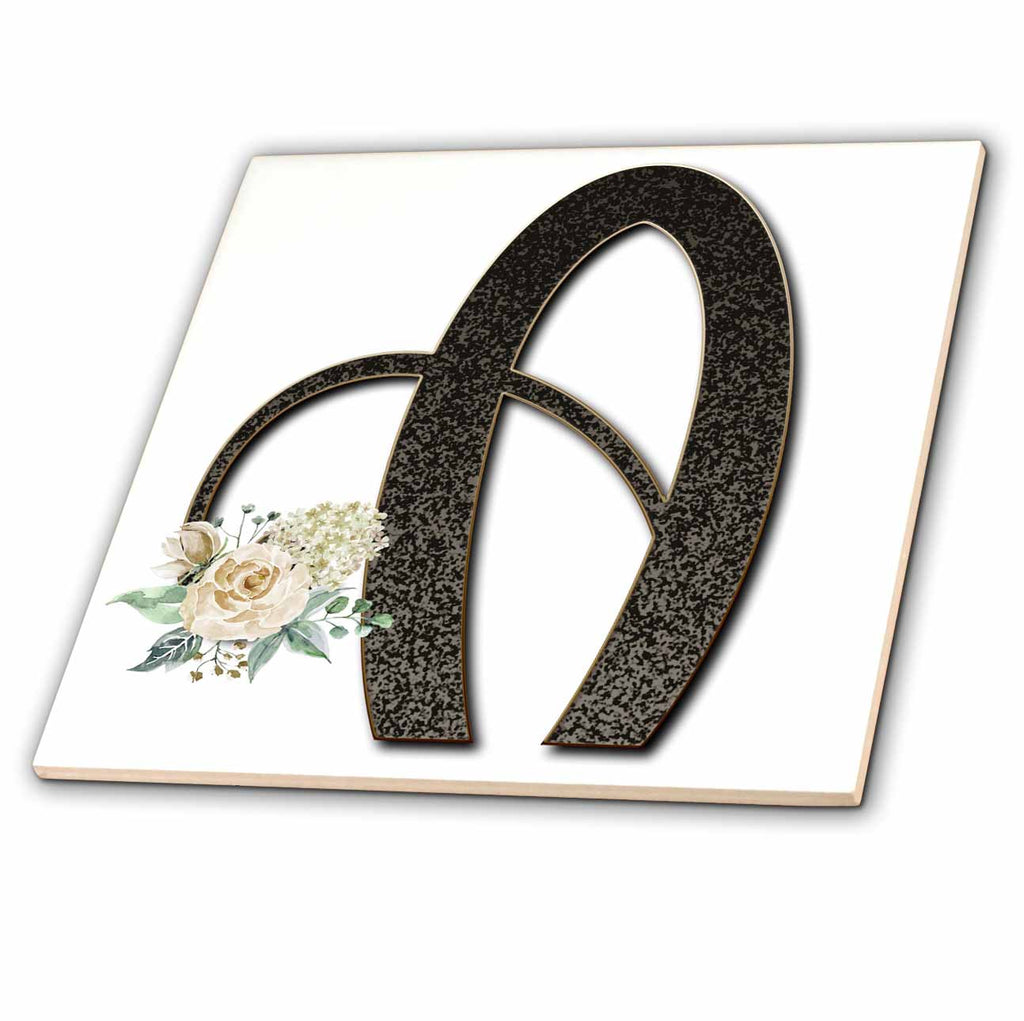 3dRose Monogram Initial A with Pretty White Floral - Tiles (ct_354692)