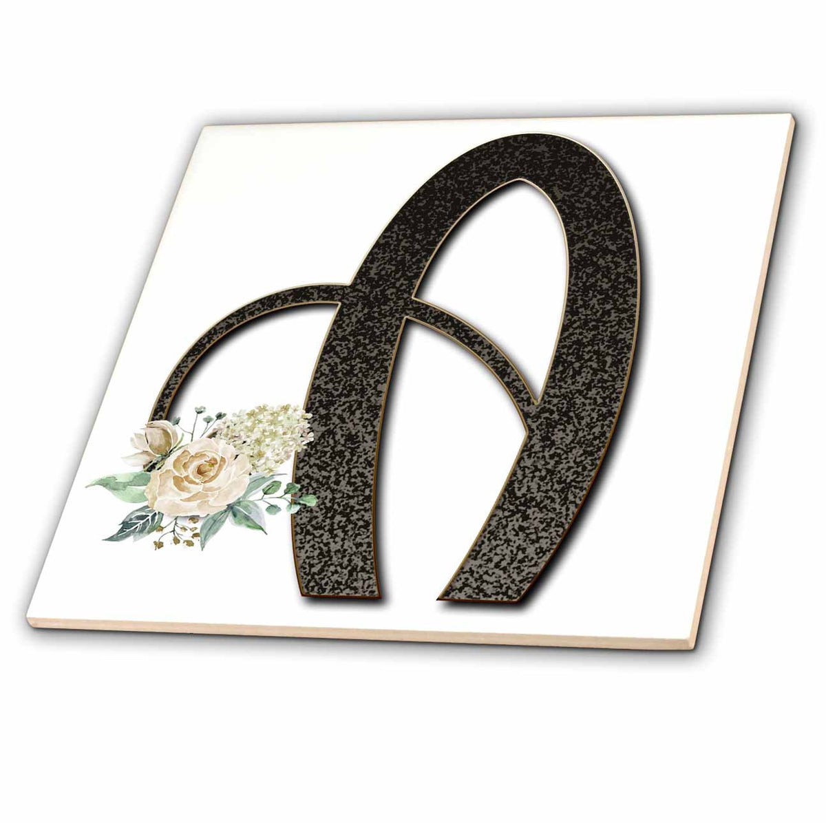 3dRose Monogram Initial A with Pretty White Floral - Tiles (ct_354692)
