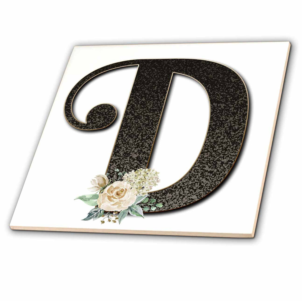 3dRose Monogram Initial D with Pretty White Floral - Tiles (ct_354695)