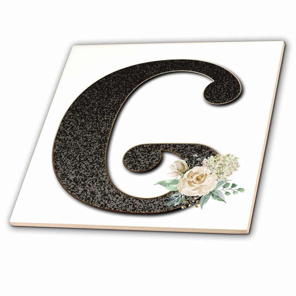 3dRose Monogram Initial G with Pretty White Floral - Tiles (ct_354697)
