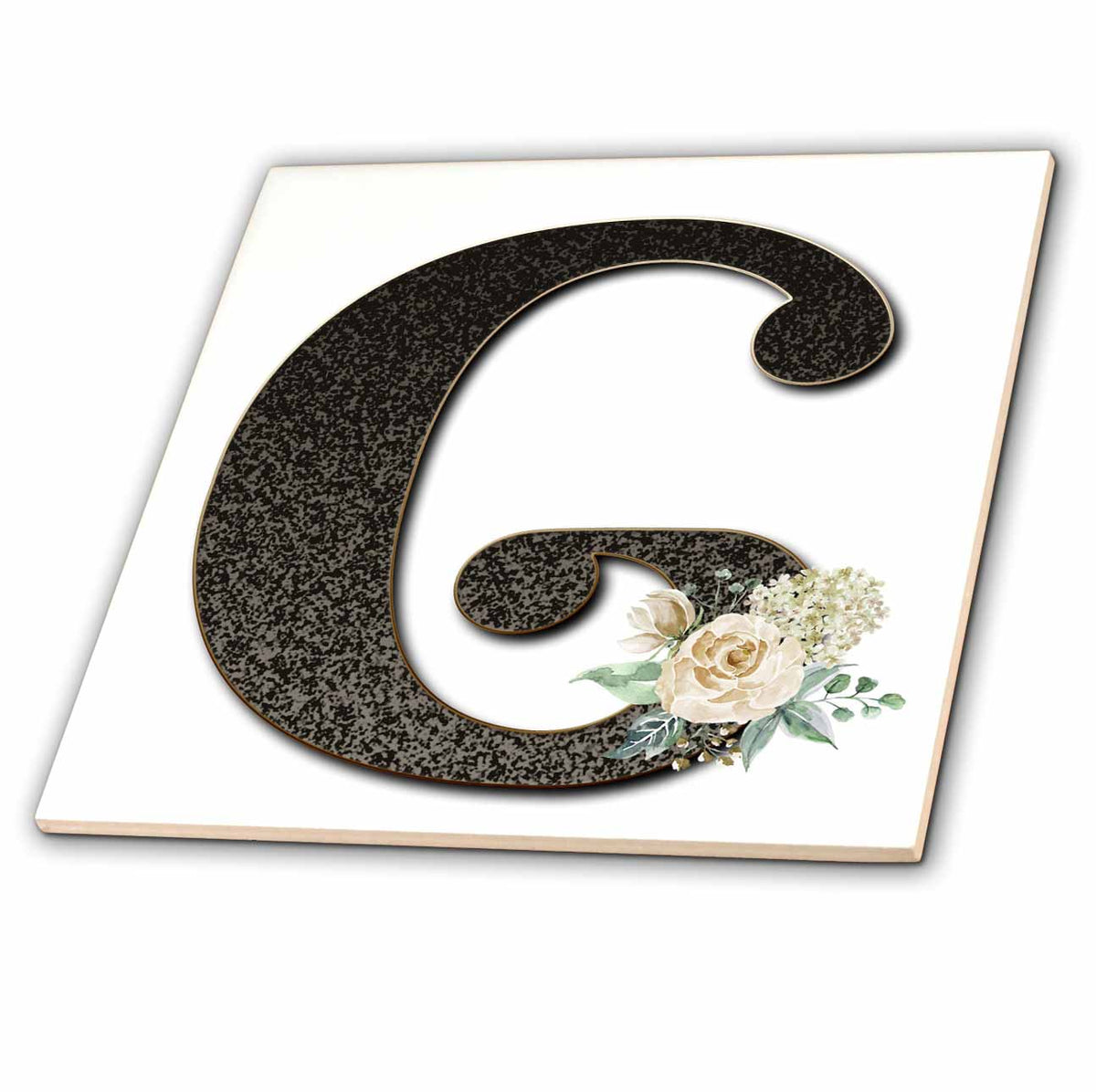 3dRose Monogram Initial G with Pretty White Floral - Tiles (ct_354697)