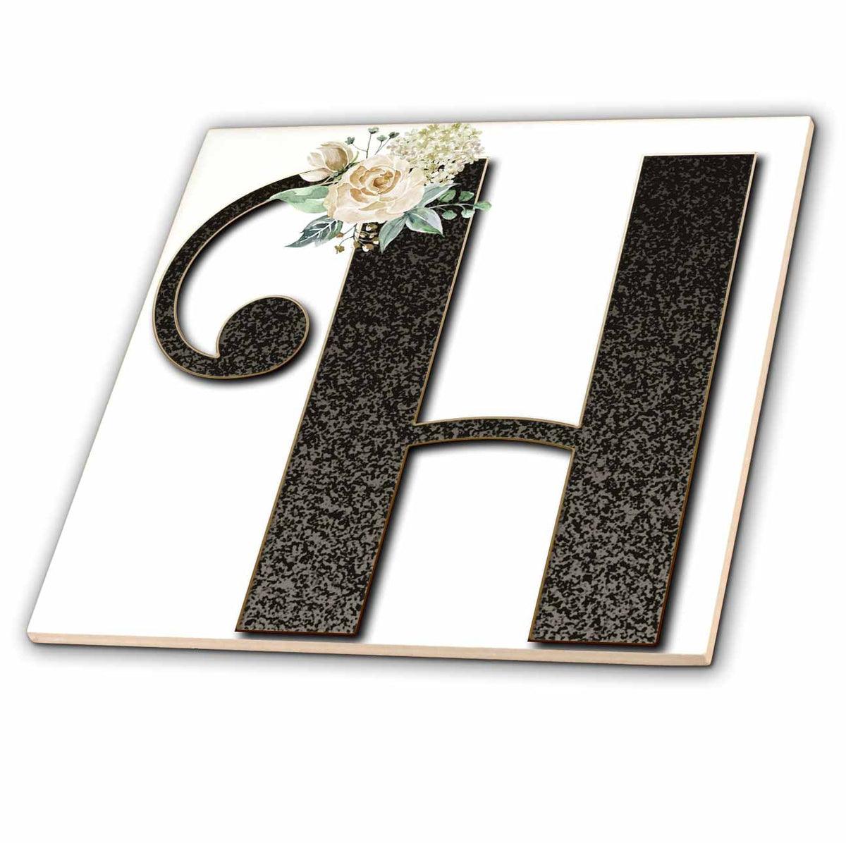 3dRose Monogram Initial H with Pretty White Floral - Tiles (ct_354698)