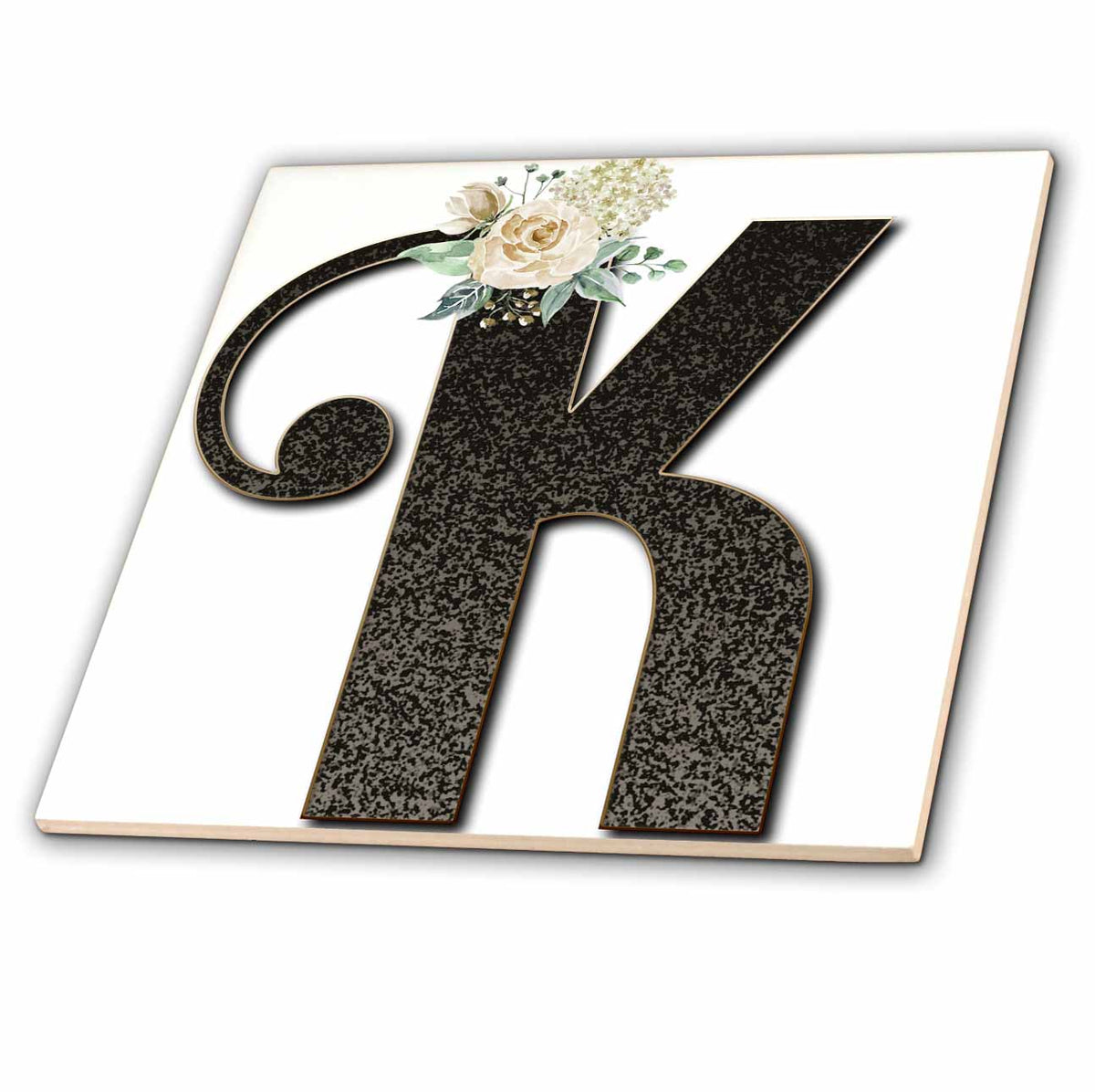 3dRose Monogram Initial K with Pretty White Floral - Tiles (ct_354700)