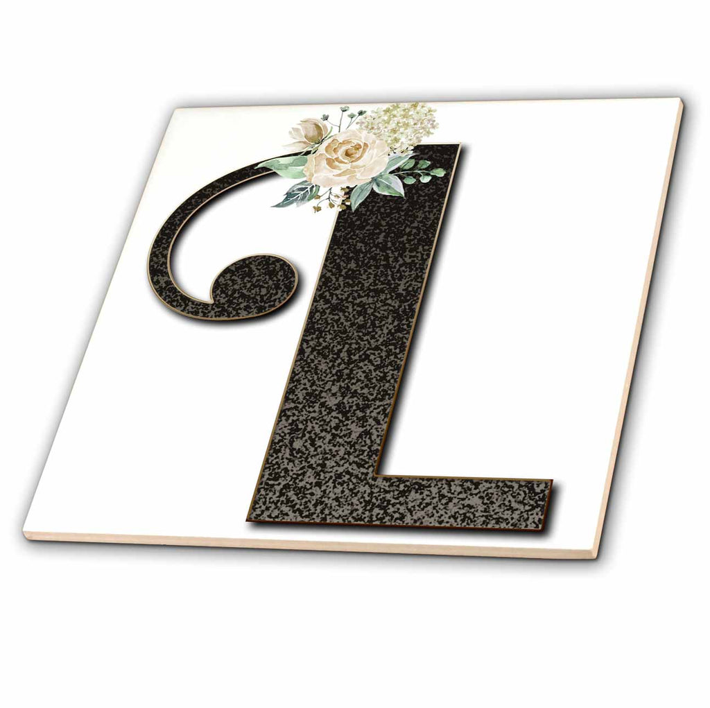 3dRose Monogram Initial L with Pretty White Floral - Tiles (ct_354701)