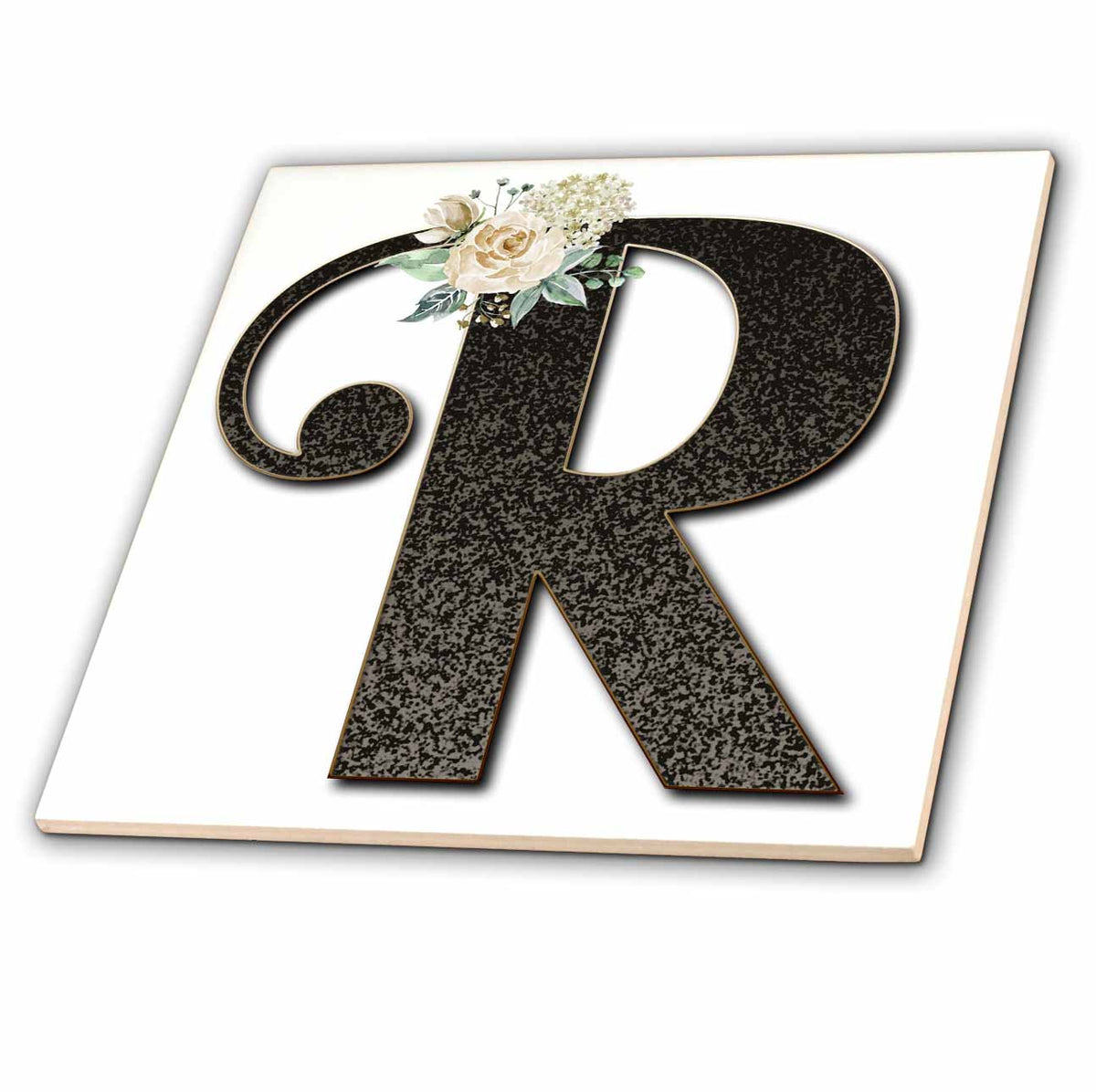3dRose Monogram Initial R with Pretty White Floral - Tiles (ct_354705)