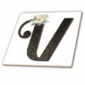 3dRose Monogram Initial V with Pretty White Floral - Tiles (ct_354708)