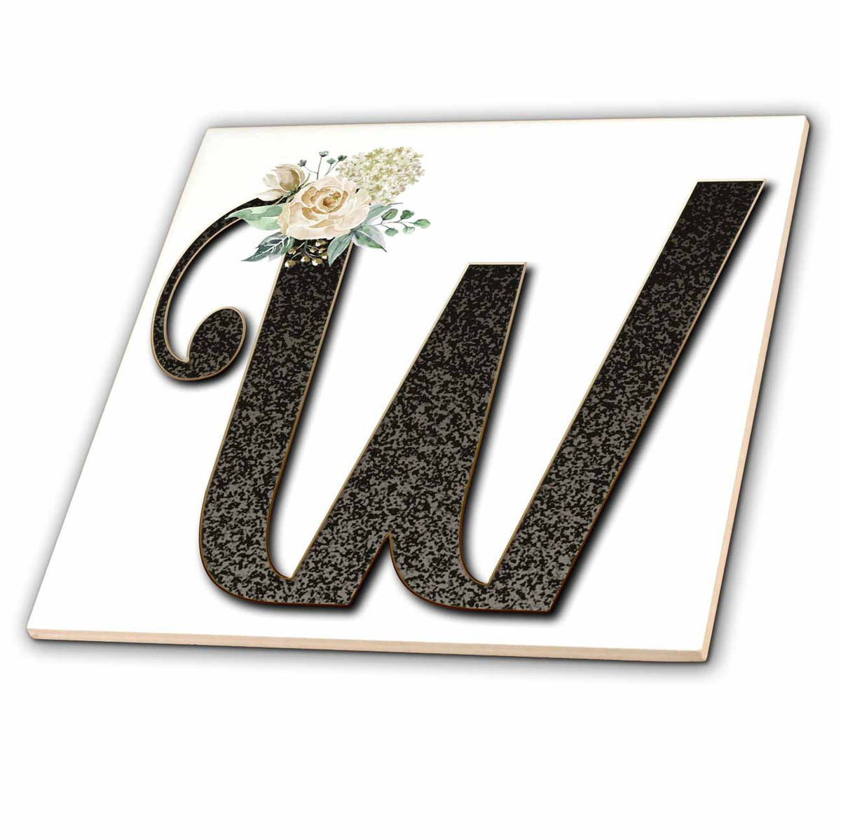 3dRose Monogram Initial W with Pretty White Floral - Tiles (ct_354709)