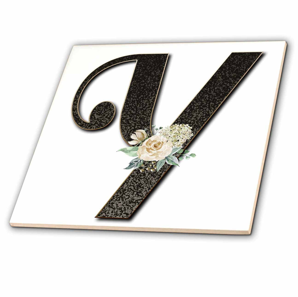 3dRose Monogram Initial Y with Pretty White Floral - Tiles (ct_354710)