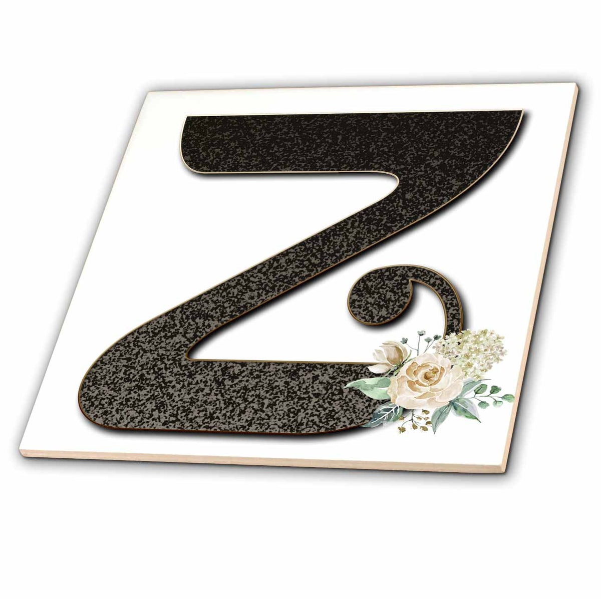 3dRose Monogram Initial Z with Pretty White Floral - Tiles (ct_354711)