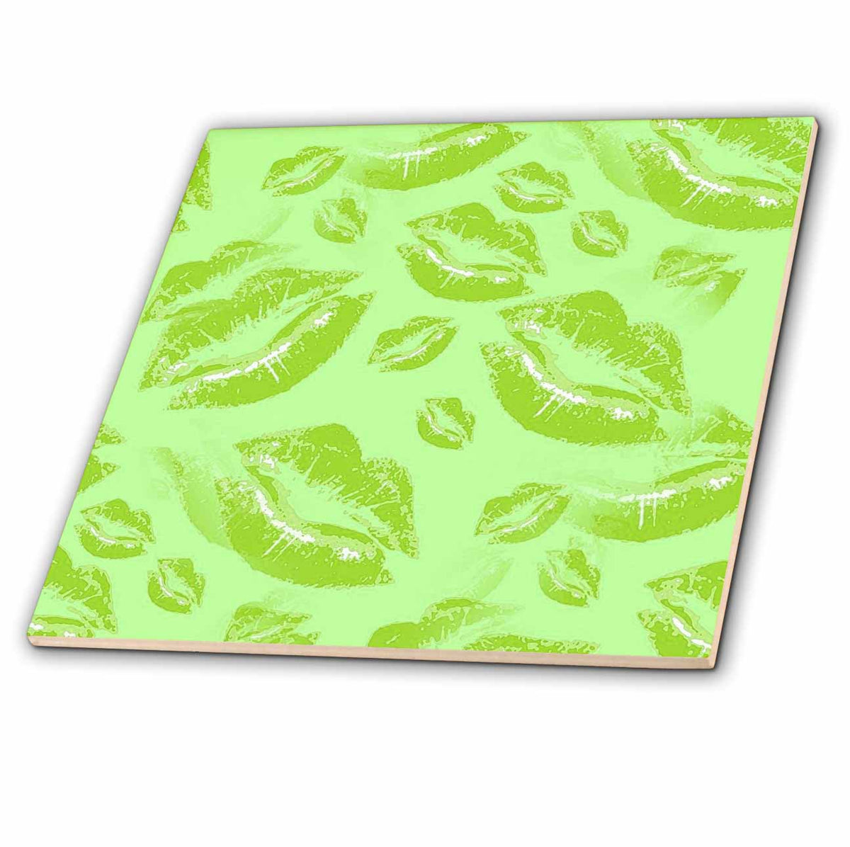 3dRose Two Kisses Collided Lip Smacking Lime Colored Lips Pattern - Tiles (ct_357224)