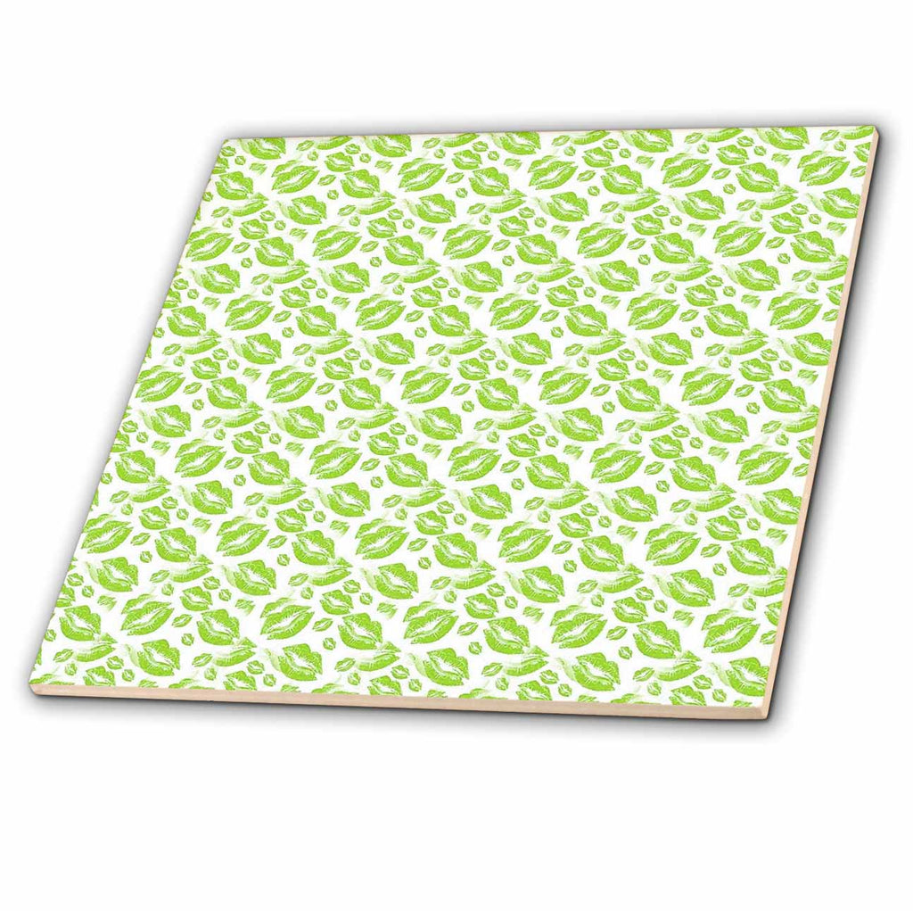 3dRose Two Kisses Collided Lip Smacking Lime Colored Lips Pattern - Tiles (ct_357226)