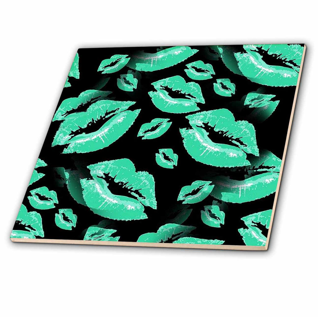 3dRose Two Kisses Collided Lip Affectionate Aqua Colored Lips Pattern - Tiles (ct_357227)