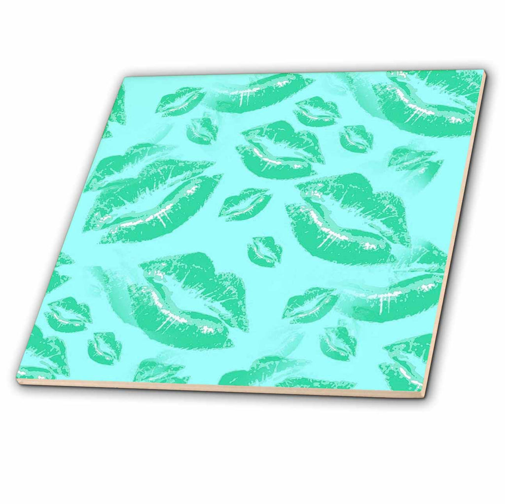 3dRose Two Kisses Collided Lip Affectionate Aqua Colored Lips Pattern - Tiles (ct_357228)