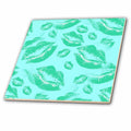 3dRose Two Kisses Collided Lip Affectionate Aqua Colored Lips Pattern - Tiles (ct_357228)