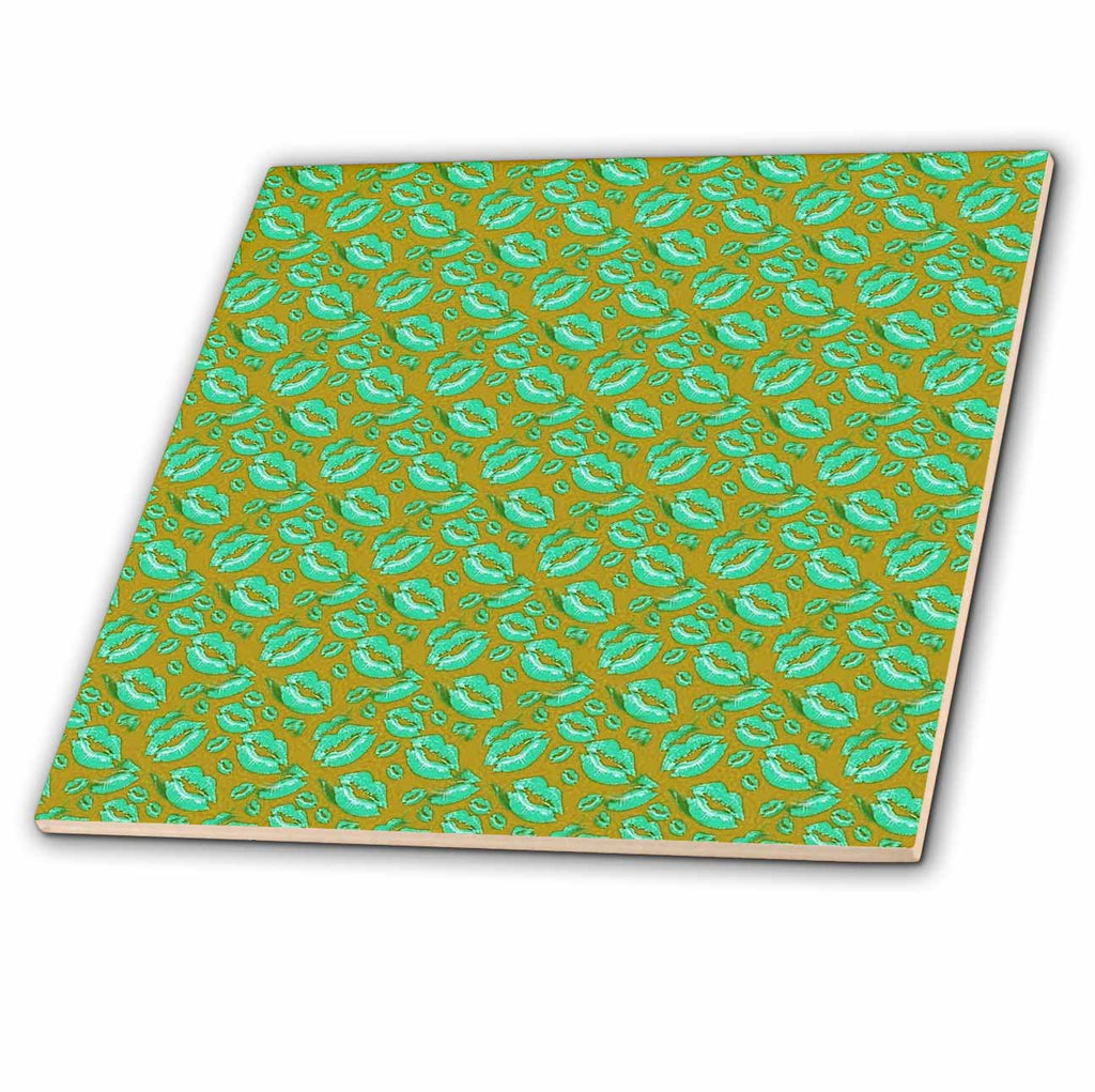 3dRose Two Kisses Collided Lip Affectionate Aqua Colored Lips Pattern - Tiles (ct_357229)
