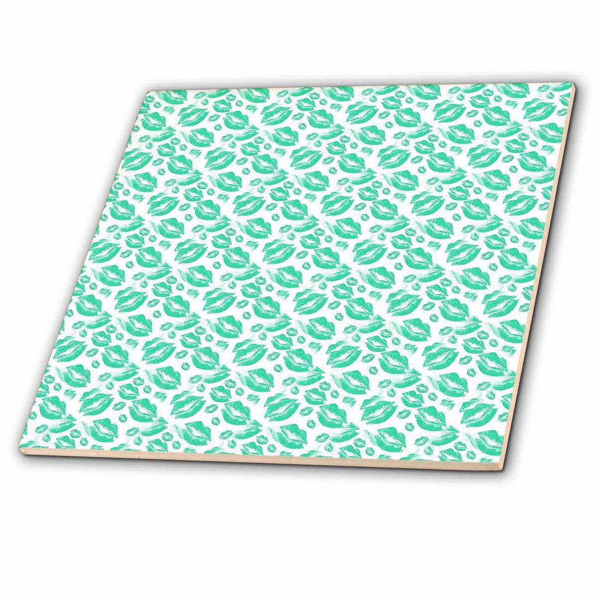 3dRose Two Kisses Collided Lip Affectionate Aqua Colored Lips Pattern - Tiles (ct_357230)