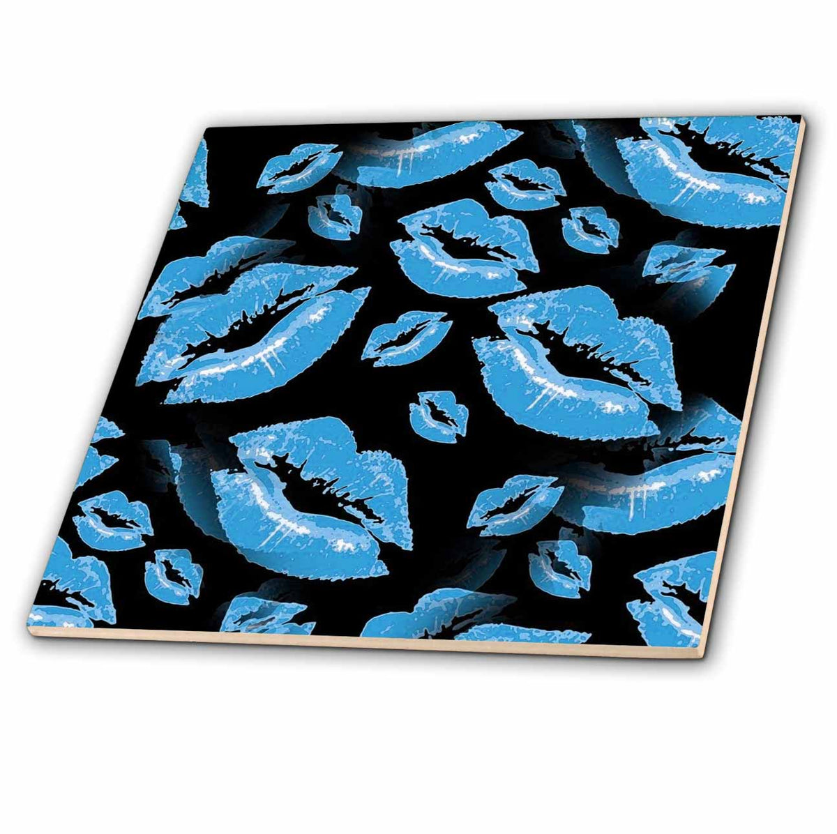 3dRose Two Kisses Collided Lip Boyish Blue Lips Pattern - Tiles (ct_357231)