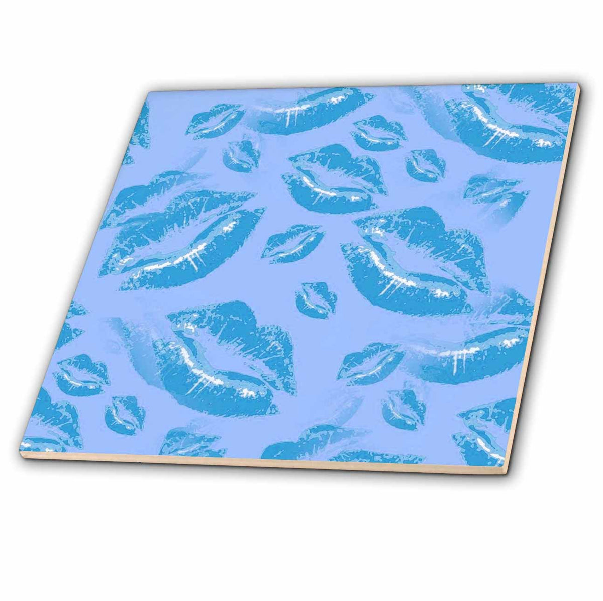 3dRose Two Kisses Collided Lip Boyish Blue Lips Pattern - Tiles (ct_357232)
