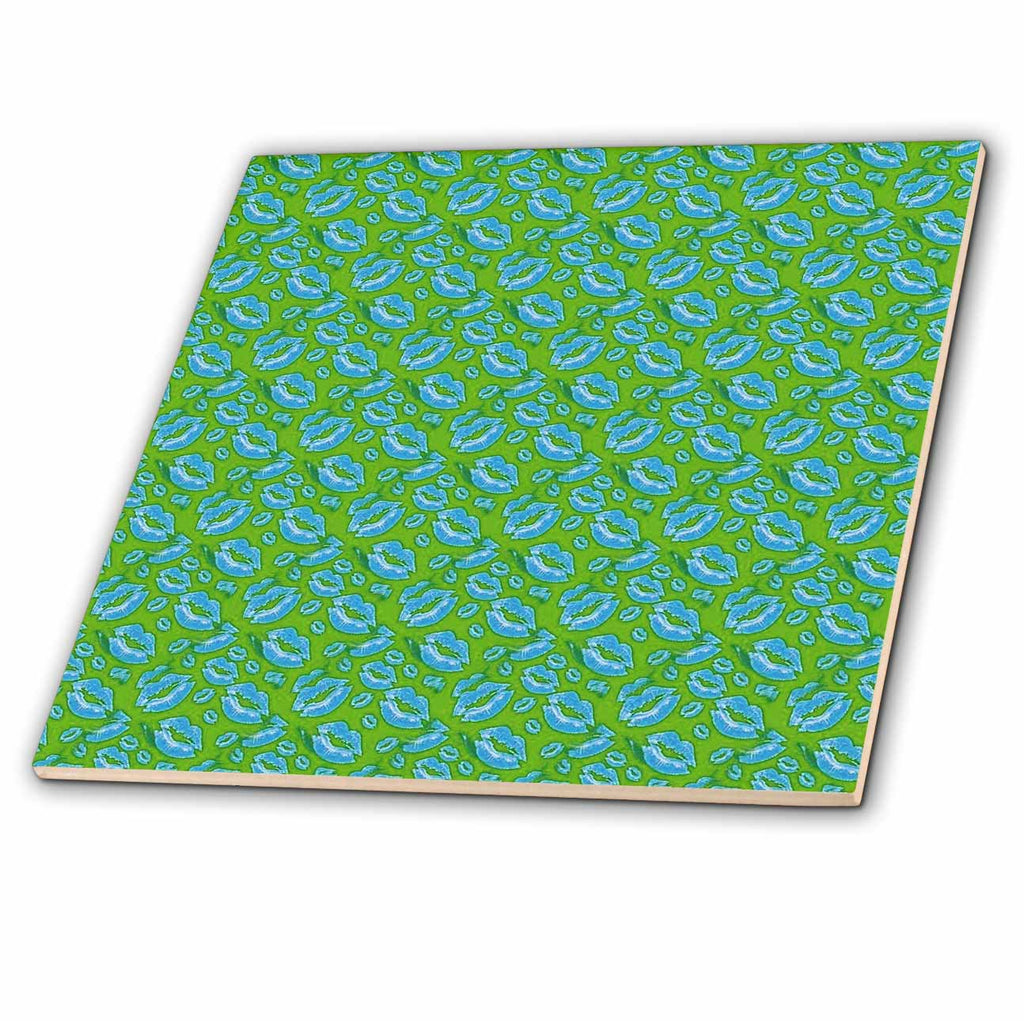 3dRose Two Kisses Collided Lip Boyish Blue Lips Pattern - Tiles (ct_357233)