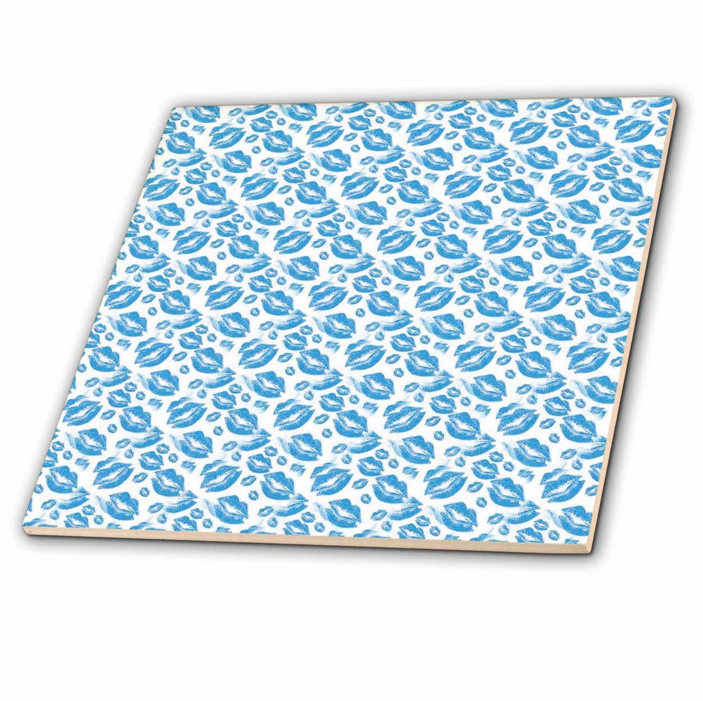 3dRose Two Kisses Collided Lip Boyish Blue Lips Pattern - Tiles (ct_357234)