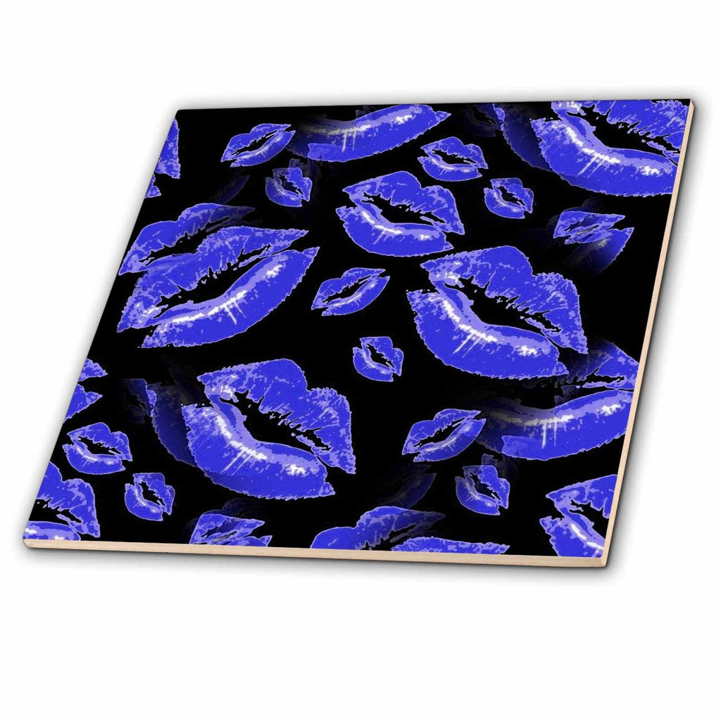 3dRose Two Kisses Collided Lip Bold Blue Lips Pattern - Tiles (ct_357235)