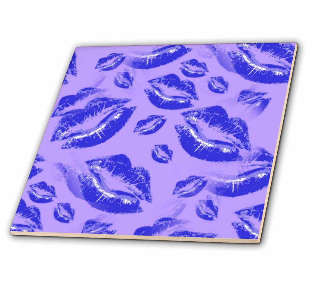 3dRose Two Kisses Collided Lip Bold Blue Lips Pattern - Tiles (ct_357236)