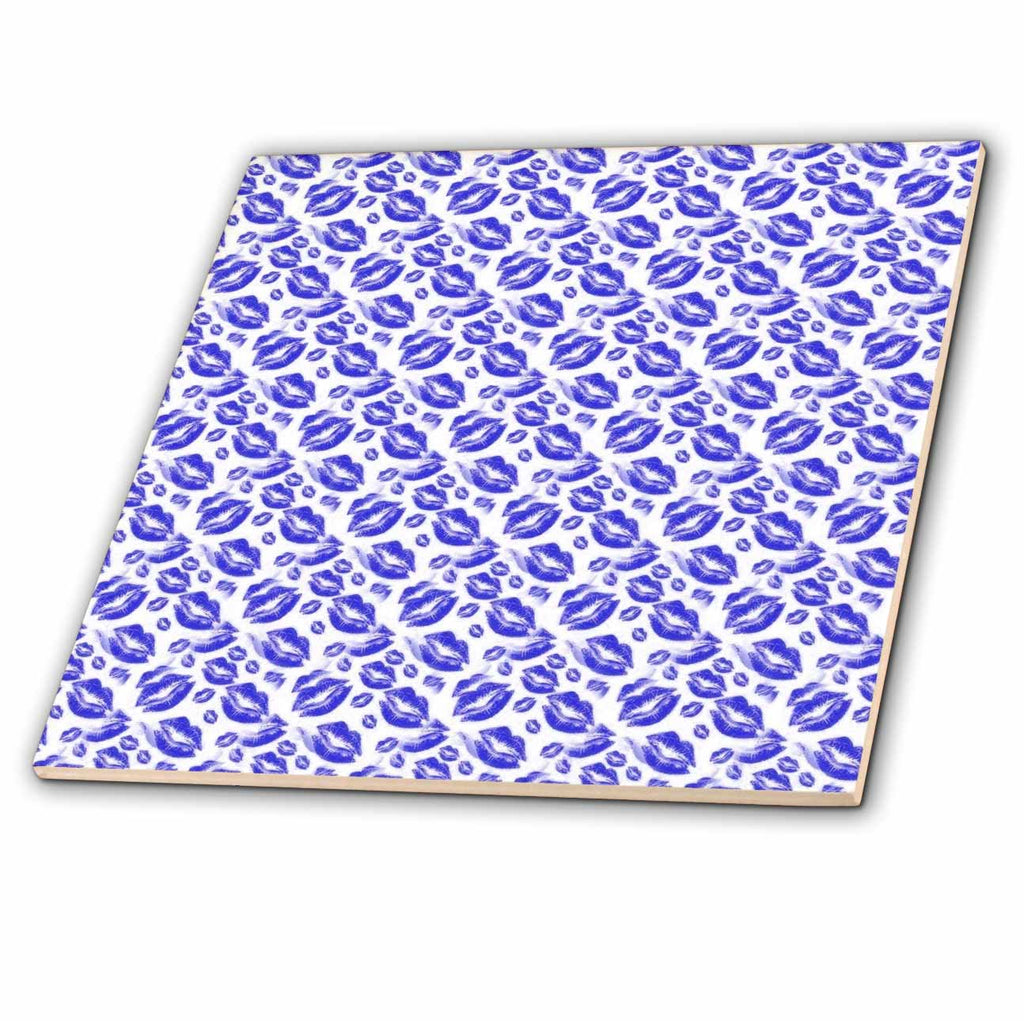 3dRose Two Kisses Collided Lip Bold Blue Lips Pattern - Tiles (ct_357238)