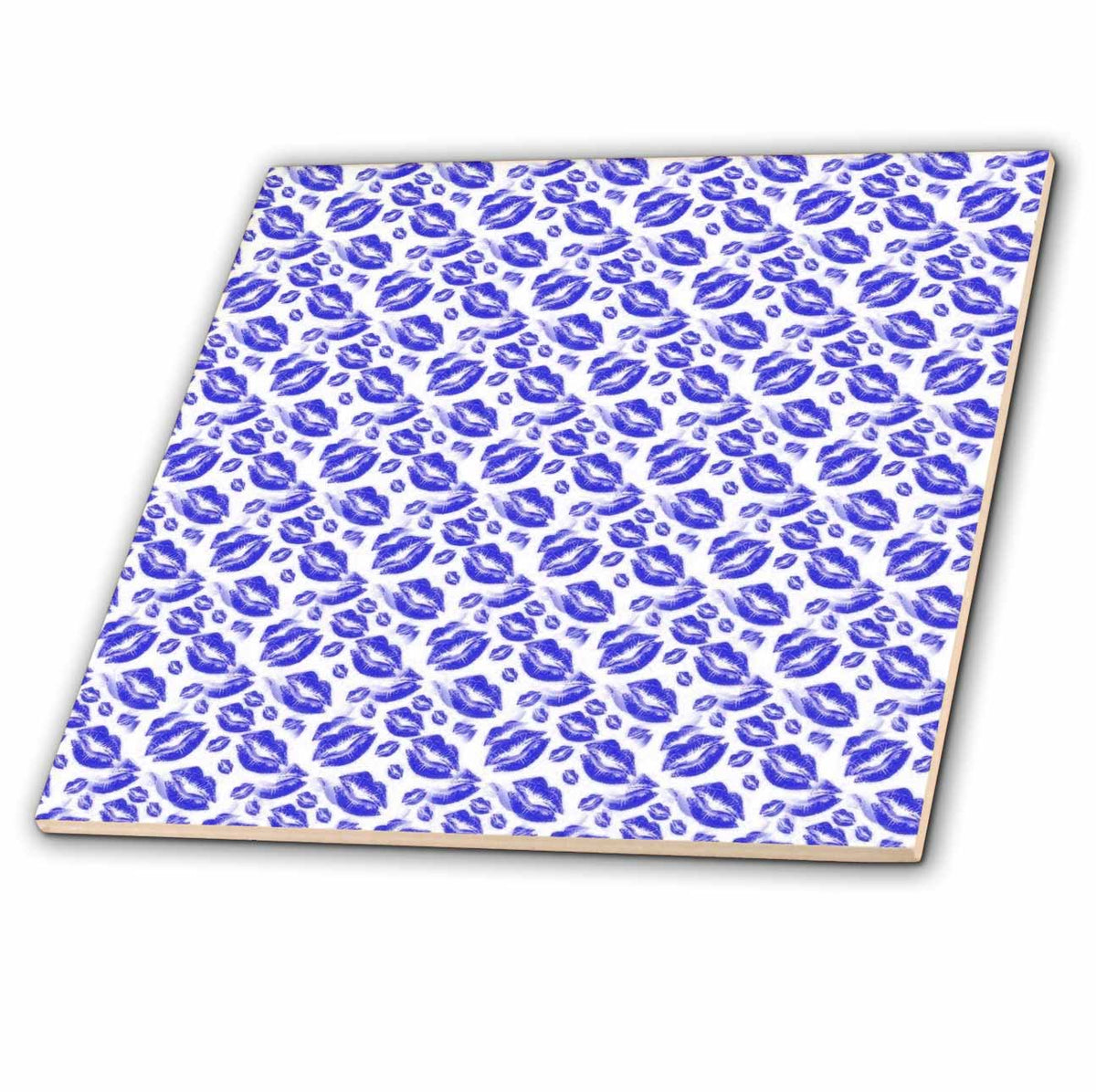 3dRose Two Kisses Collided Lip Bold Blue Lips Pattern - Tiles (ct_357238)
