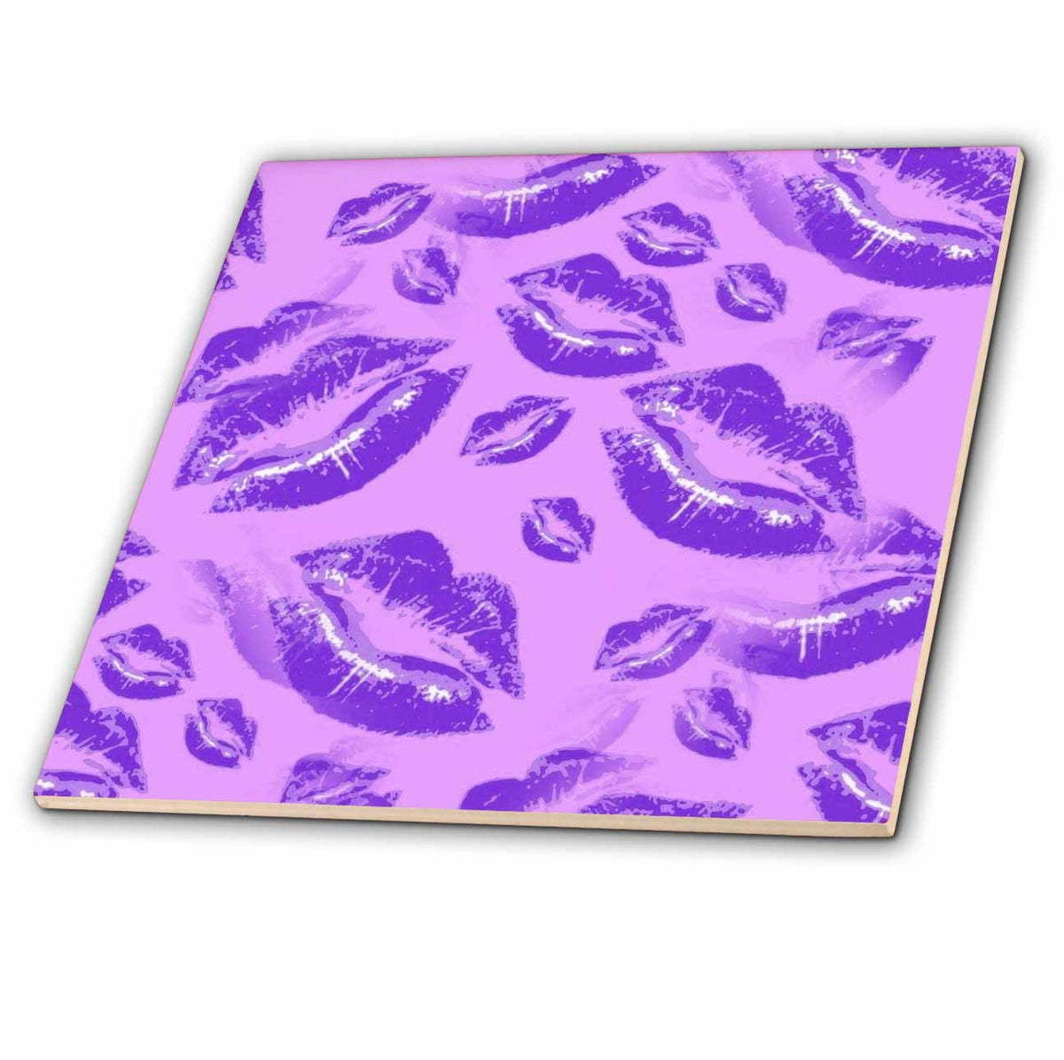 3dRose Two Kisses Collided Luscious Lilac Colored Lips Pattern - Tiles (ct_357240)