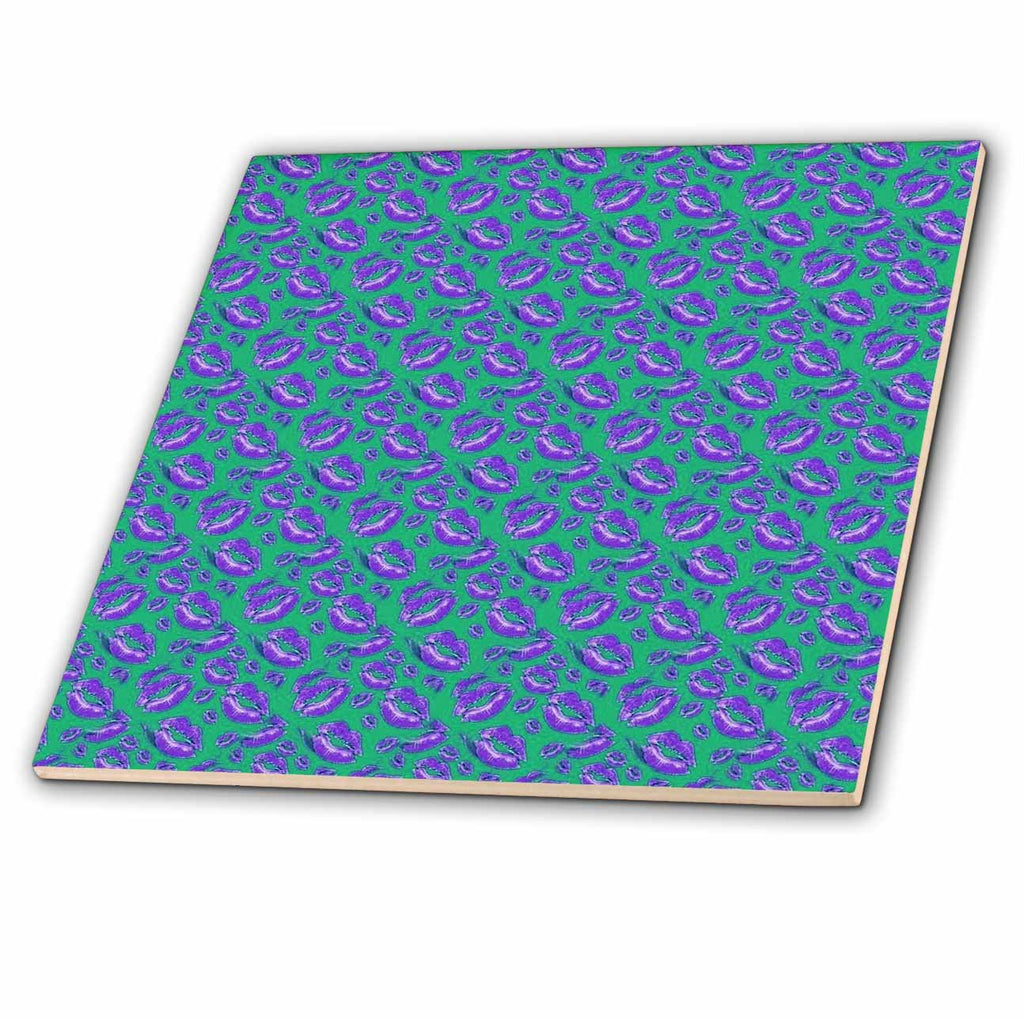 3dRose Two Kisses Collided Luscious Lilac Colored Lips Pattern - Tiles (ct_357241)